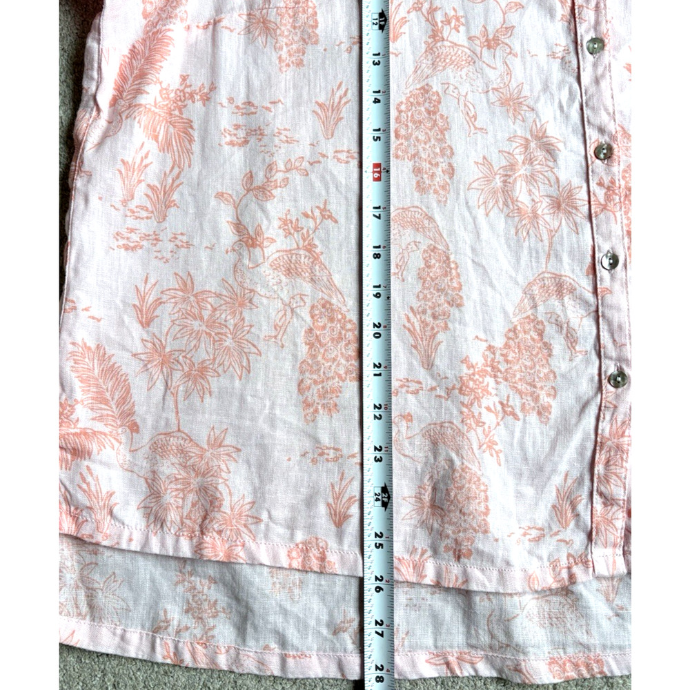 Cynthia Rowley Boxy Linen V-neck Button Up Top Peach Pink Toile Floral Size 1X - Picture 11 of 11